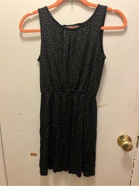 LOFT Black Sleeveless Dress with Tiny Dot Print